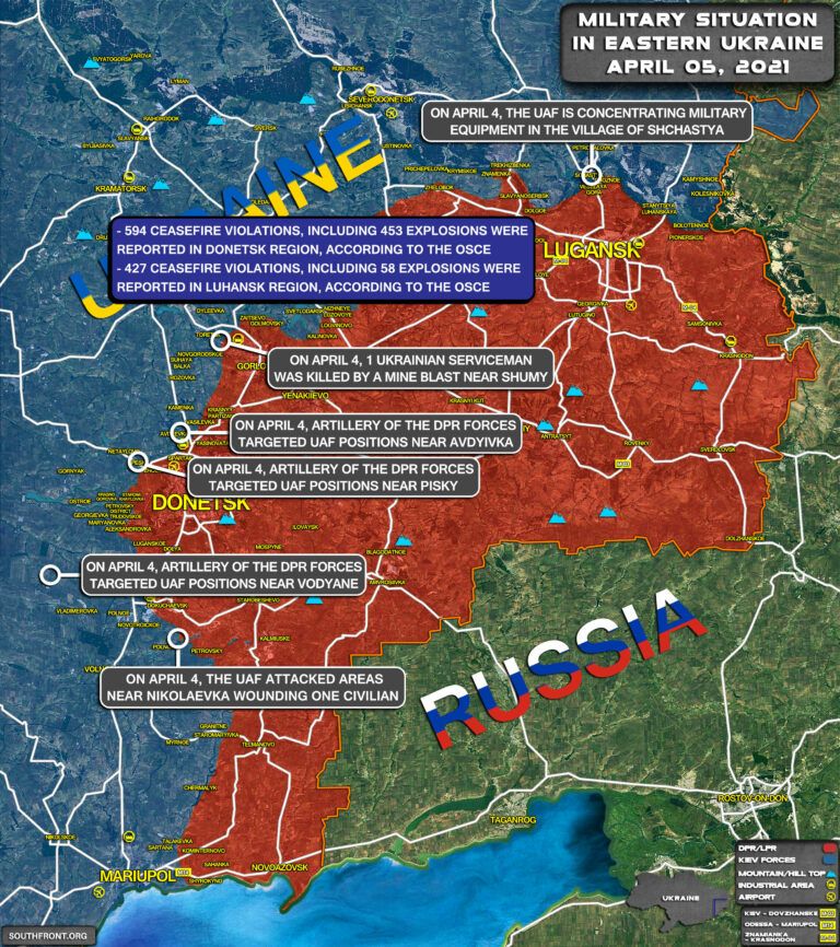 El conflicto de UCRANIA  - RUSIA por la zona de Donbass  1617658952470-5april2021_eastern_uk_ukraine_war_map-768x866